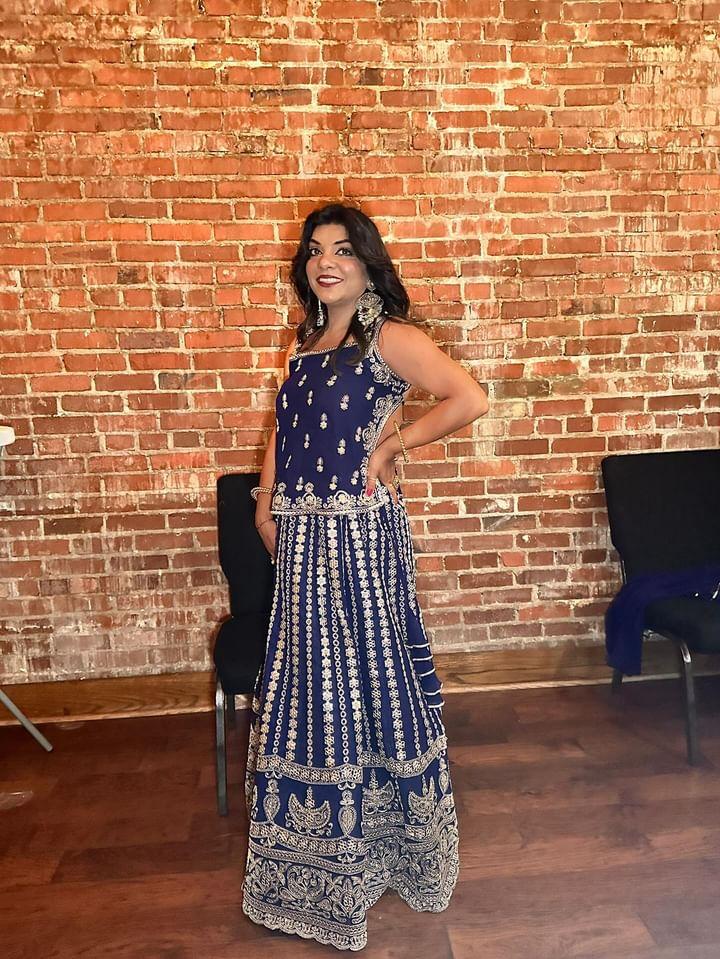 Blue Embroidery Lehenga with Backless Choli