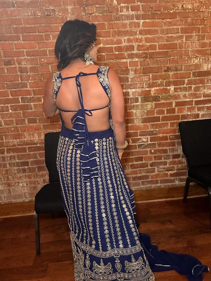 Blue Embroidery Lehenga with Backless Choli
