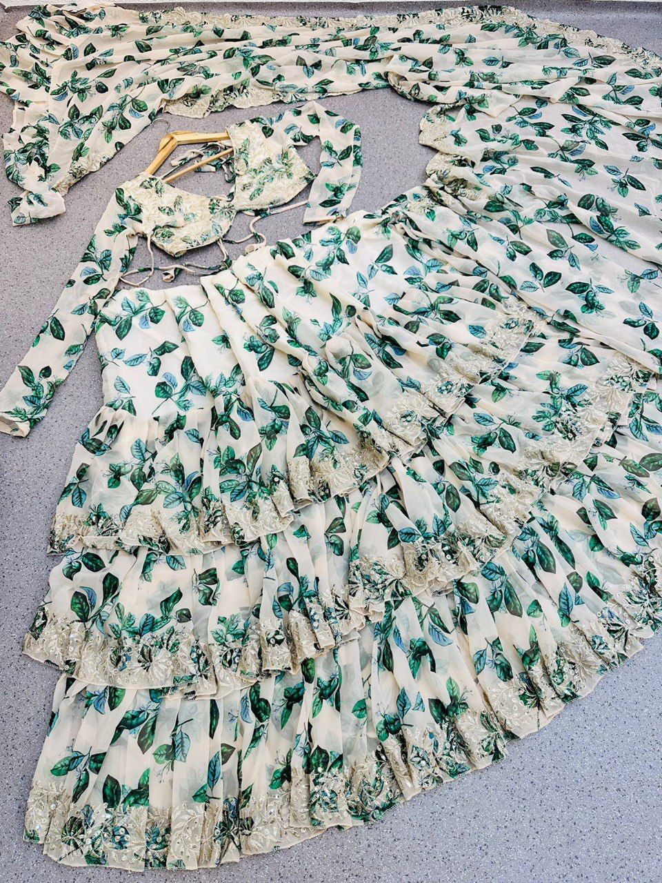 (Preorder) Ruffled Ready to Wear Saree with Stitched Blouse