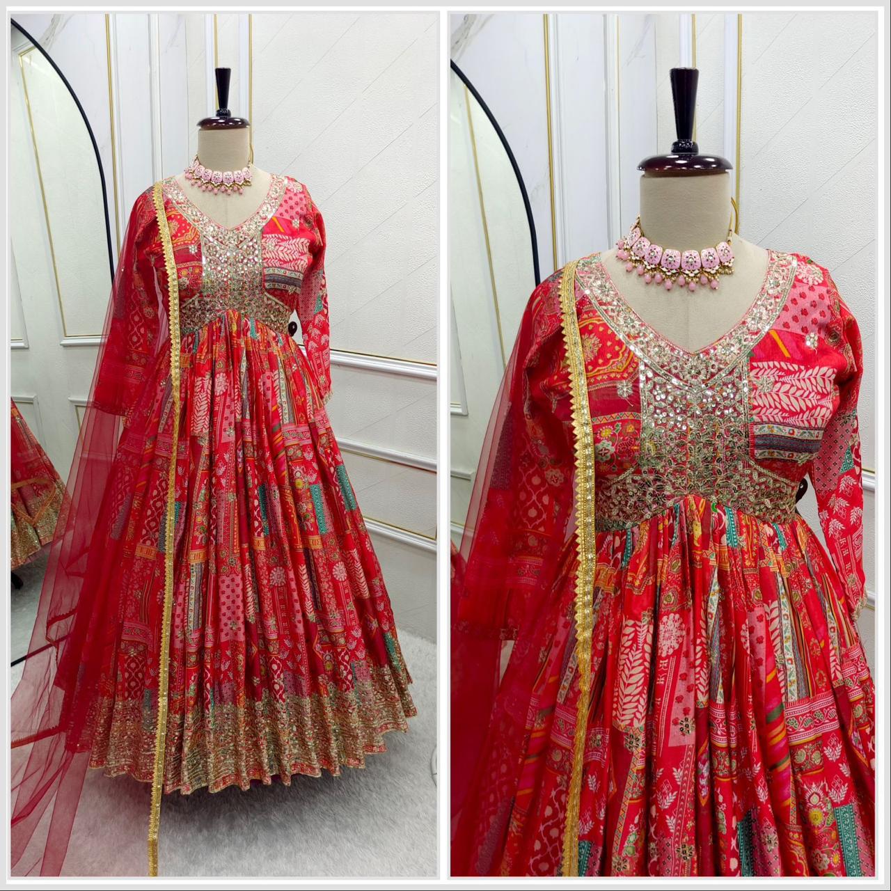 Red Aliya Cut Gown