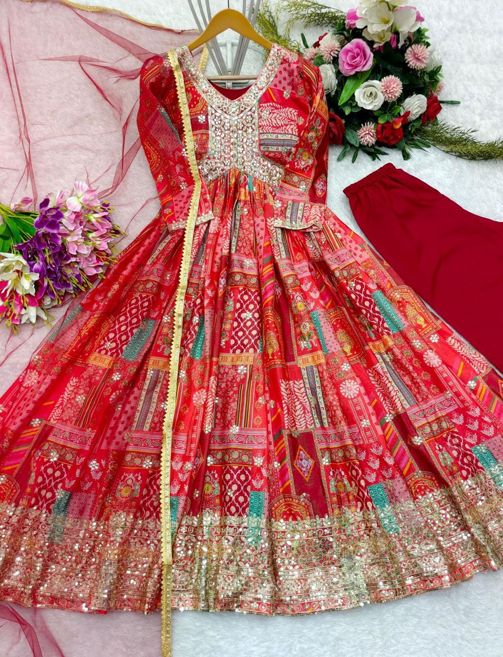 Red Aliya Cut Gown