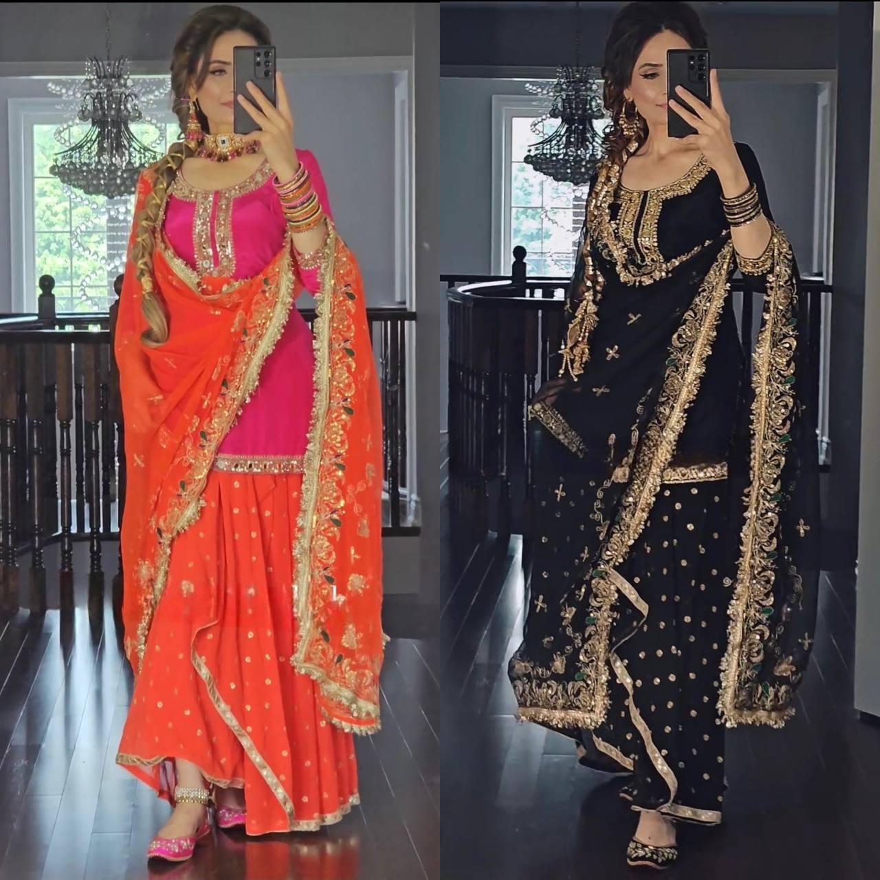 Designer Party Wear Set ā Top, Dhoti Skirt & Dupatta