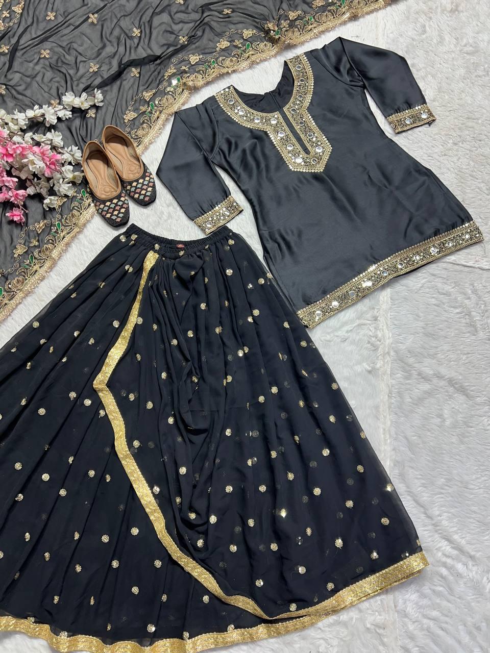 Designer Party Wear Set ā Top, Dhoti Skirt & Dupatta