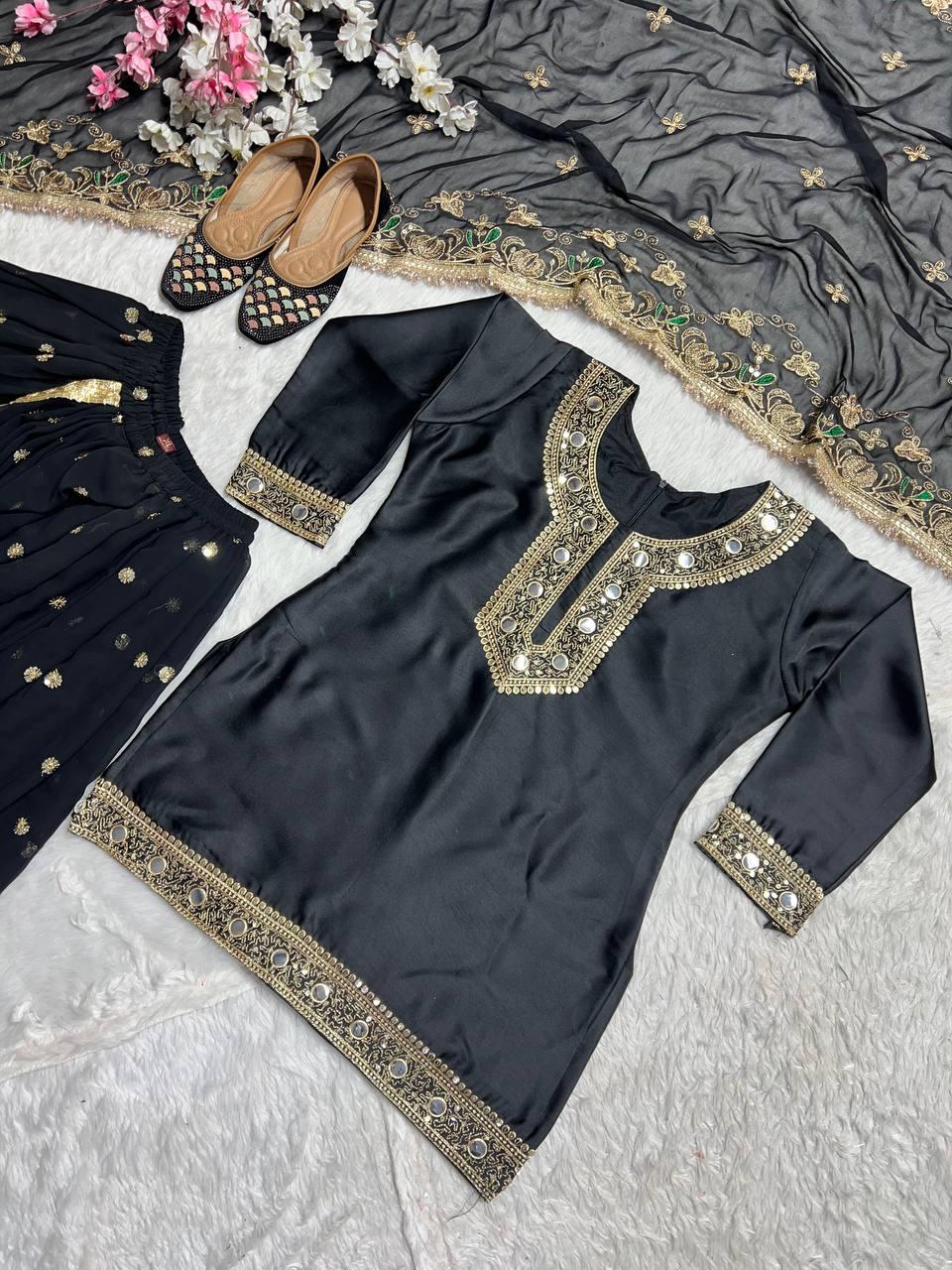 Designer Party Wear Set ā Top, Dhoti Skirt & Dupatta