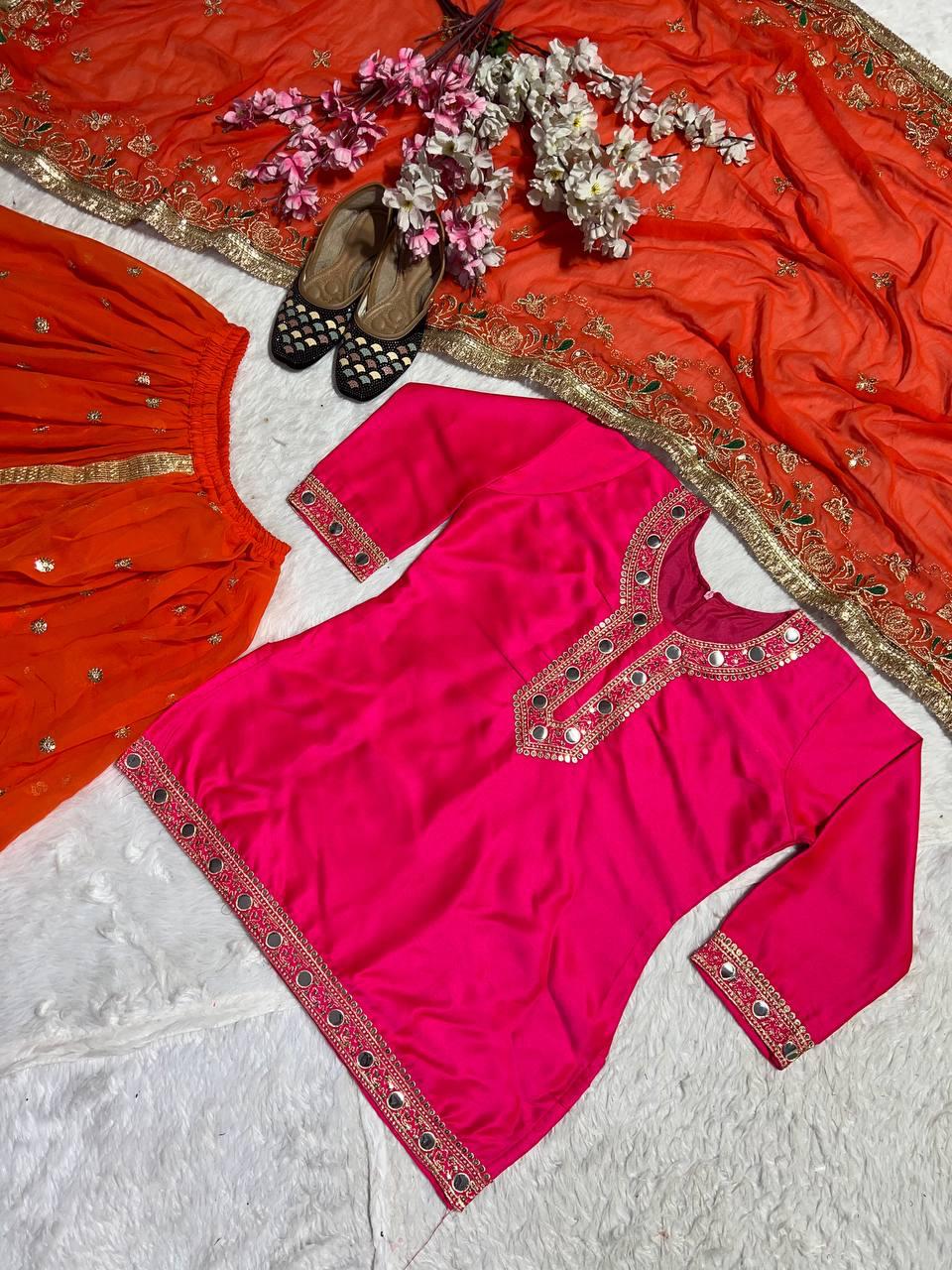 Designer Party Wear Set ā Top, Dhoti Skirt & Dupatta