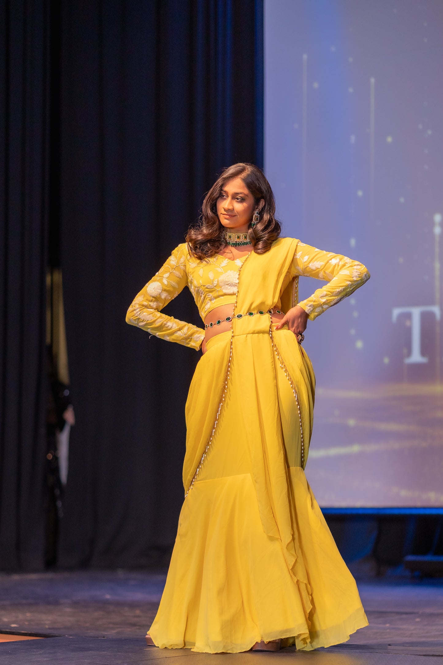 Yellow Georgette Saree Gown