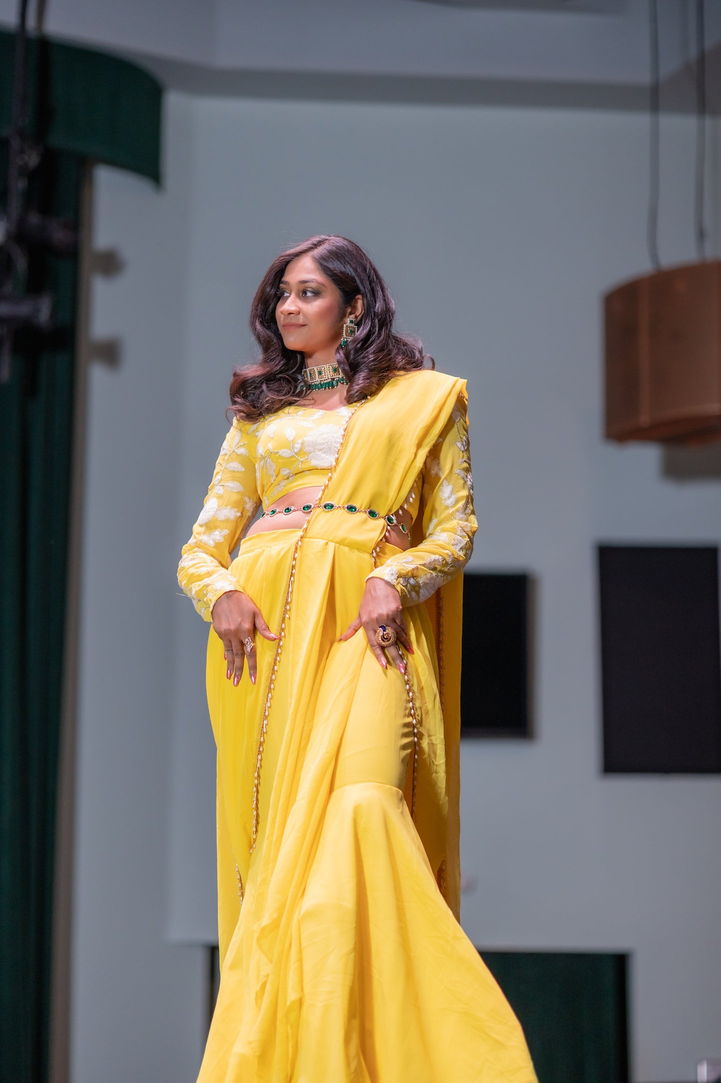 Yellow Georgette Saree Gown