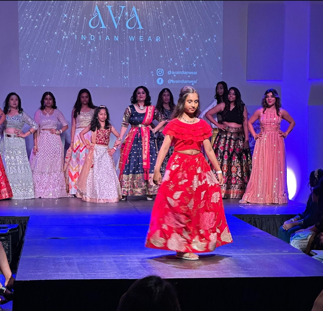 Red Girls Crop Top Sequece Lehenga
