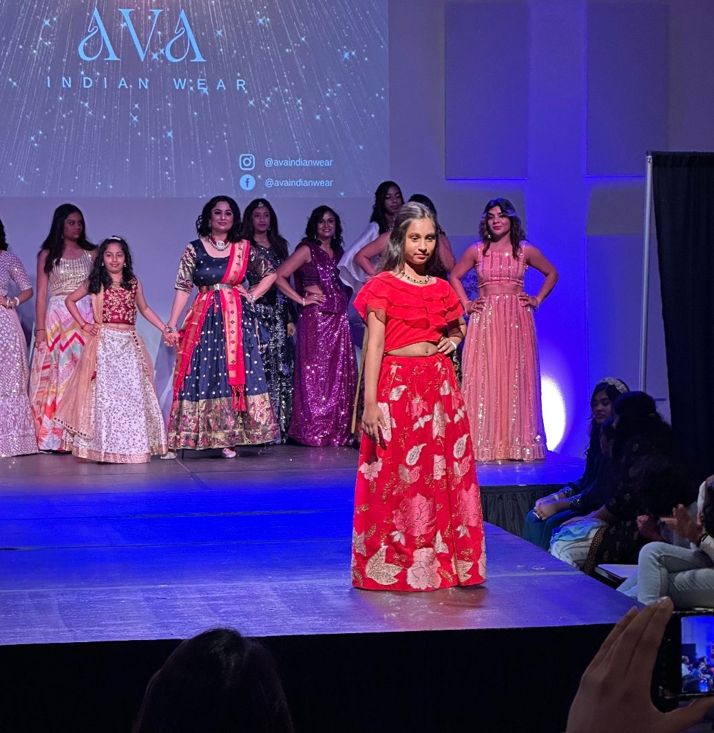 Red Girls Crop Top Sequece Lehenga