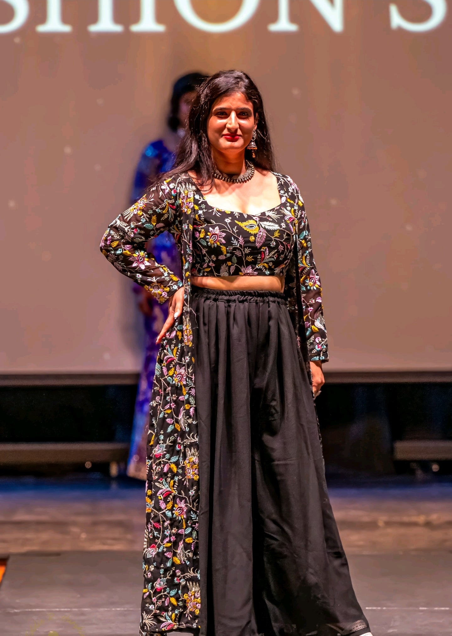 Black Multicolor Embroidered Shrug with Crop Top and Palazzo