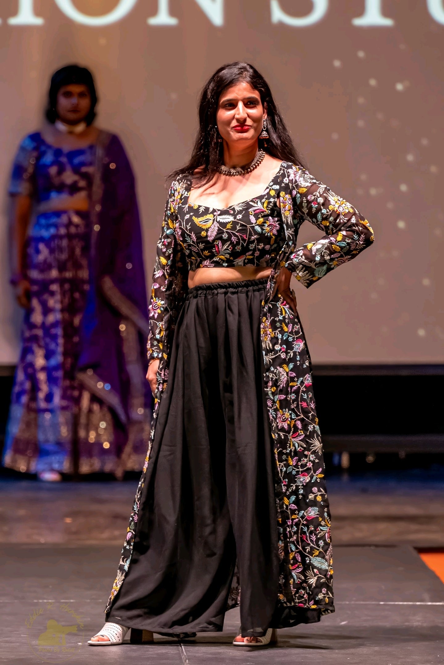 Black Multicolor Embroidered Shrug with Crop Top and Palazzo