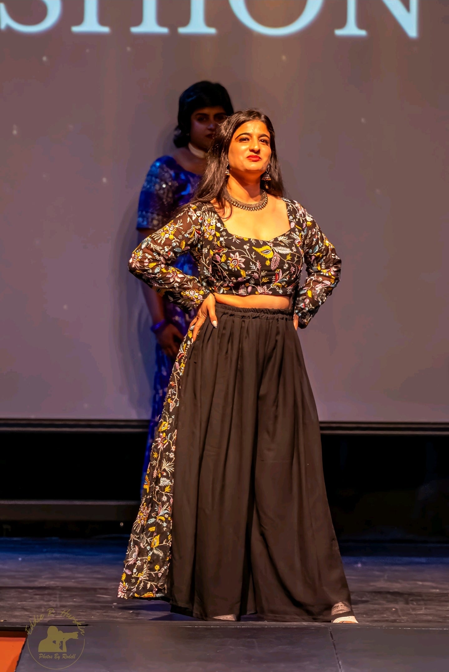Black Multicolor Embroidered Shrug with Crop Top and Palazzo