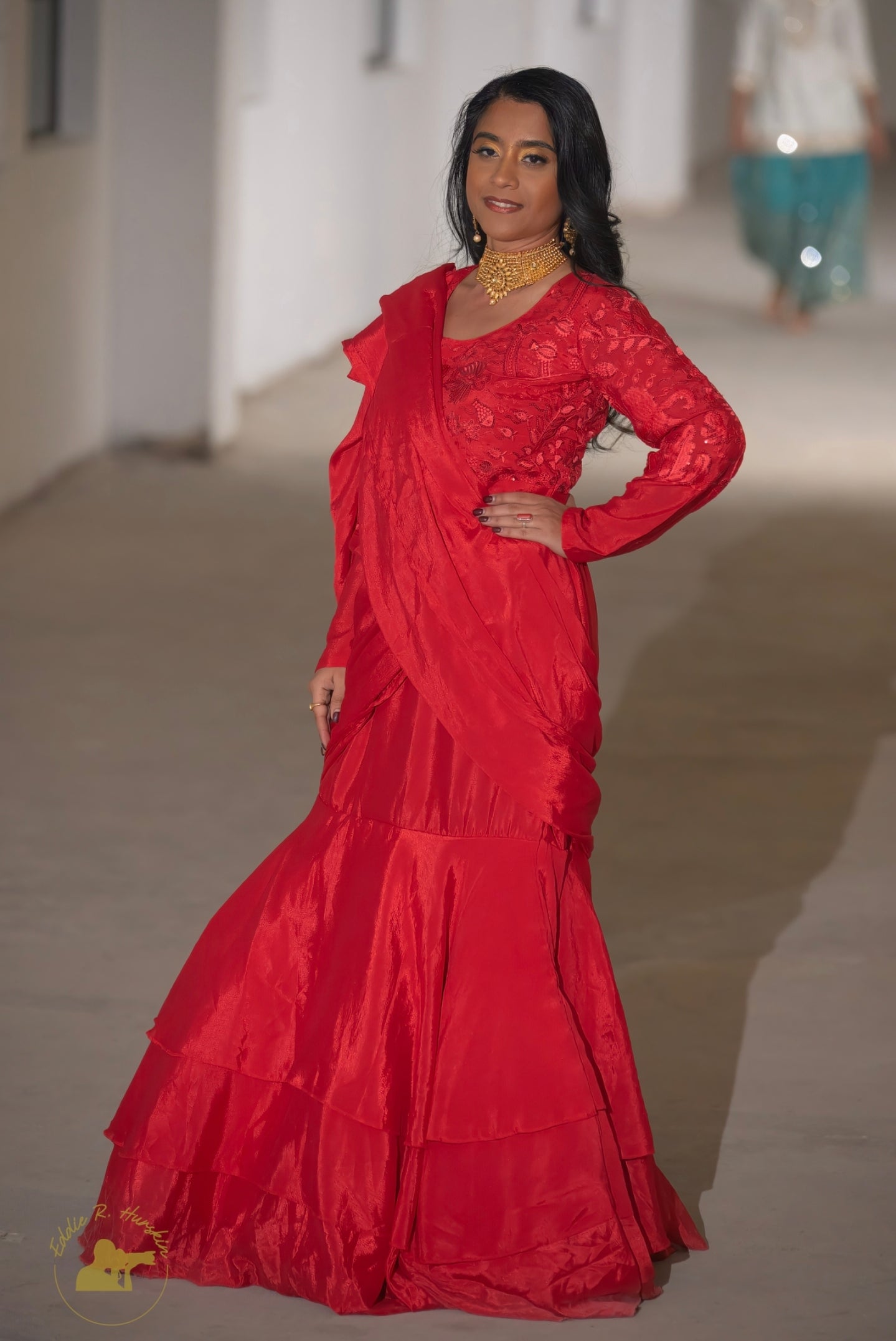 Red Georgette Saree Gown