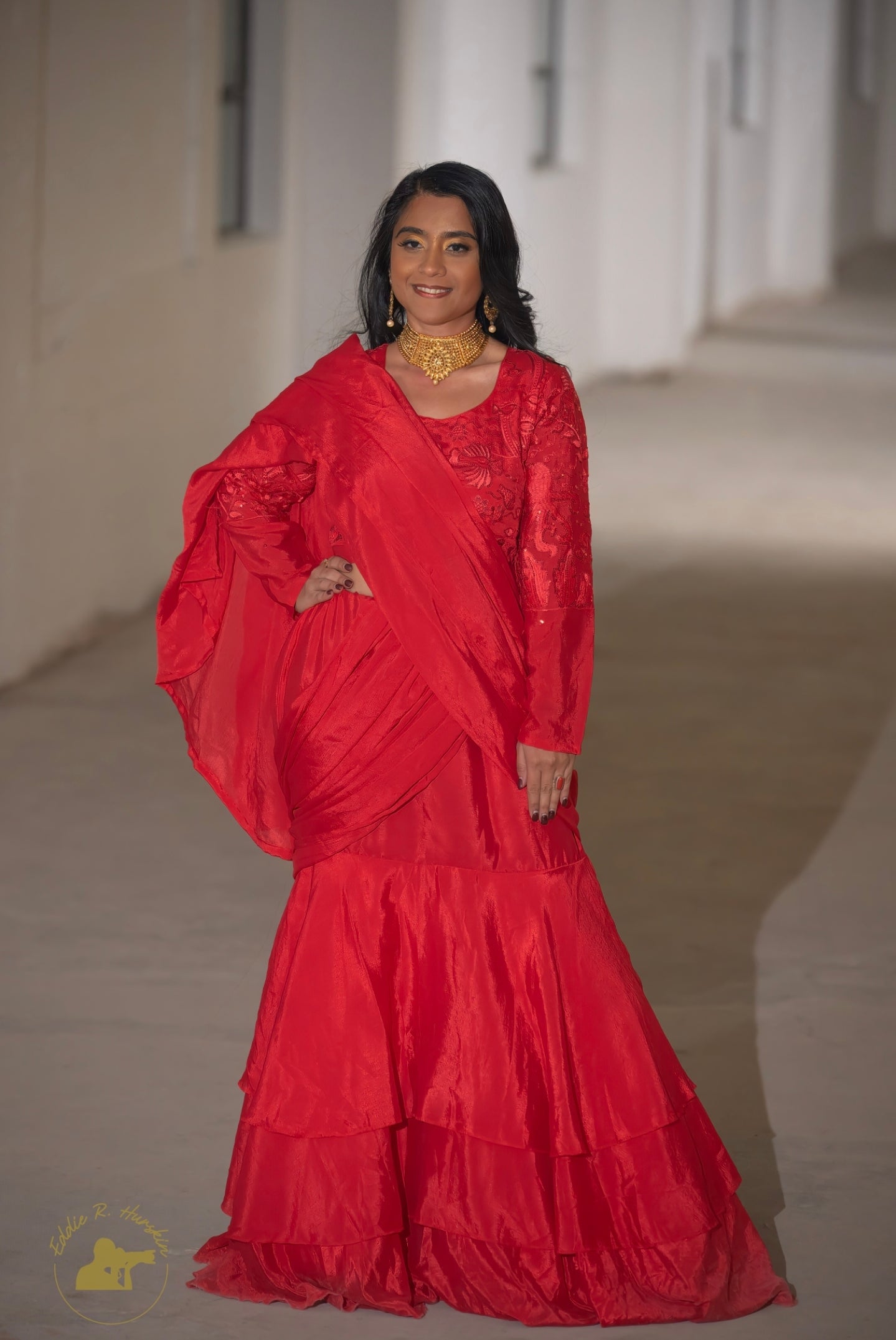 Red Georgette Saree Gown