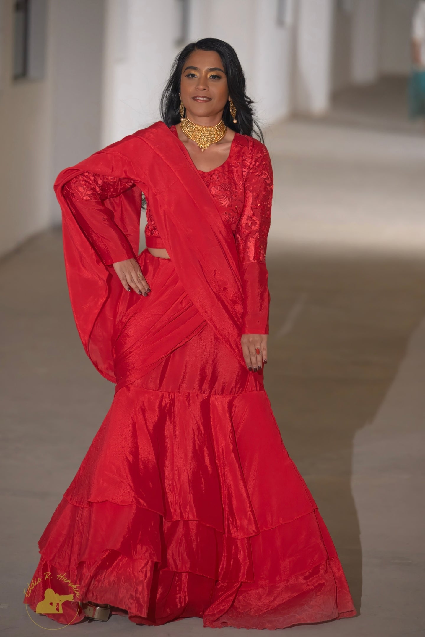 Red Georgette Saree Gown