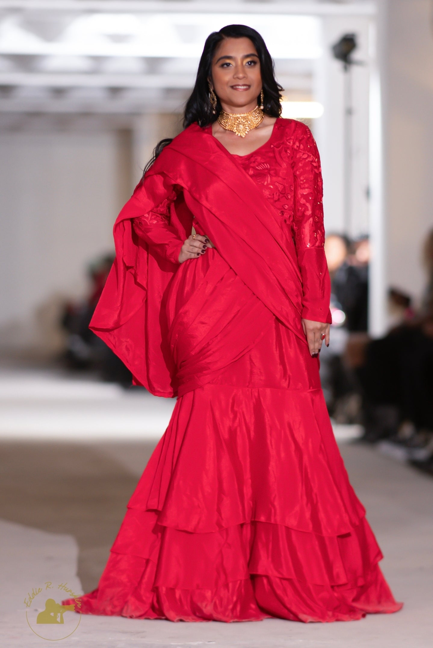 Red Georgette Saree Gown