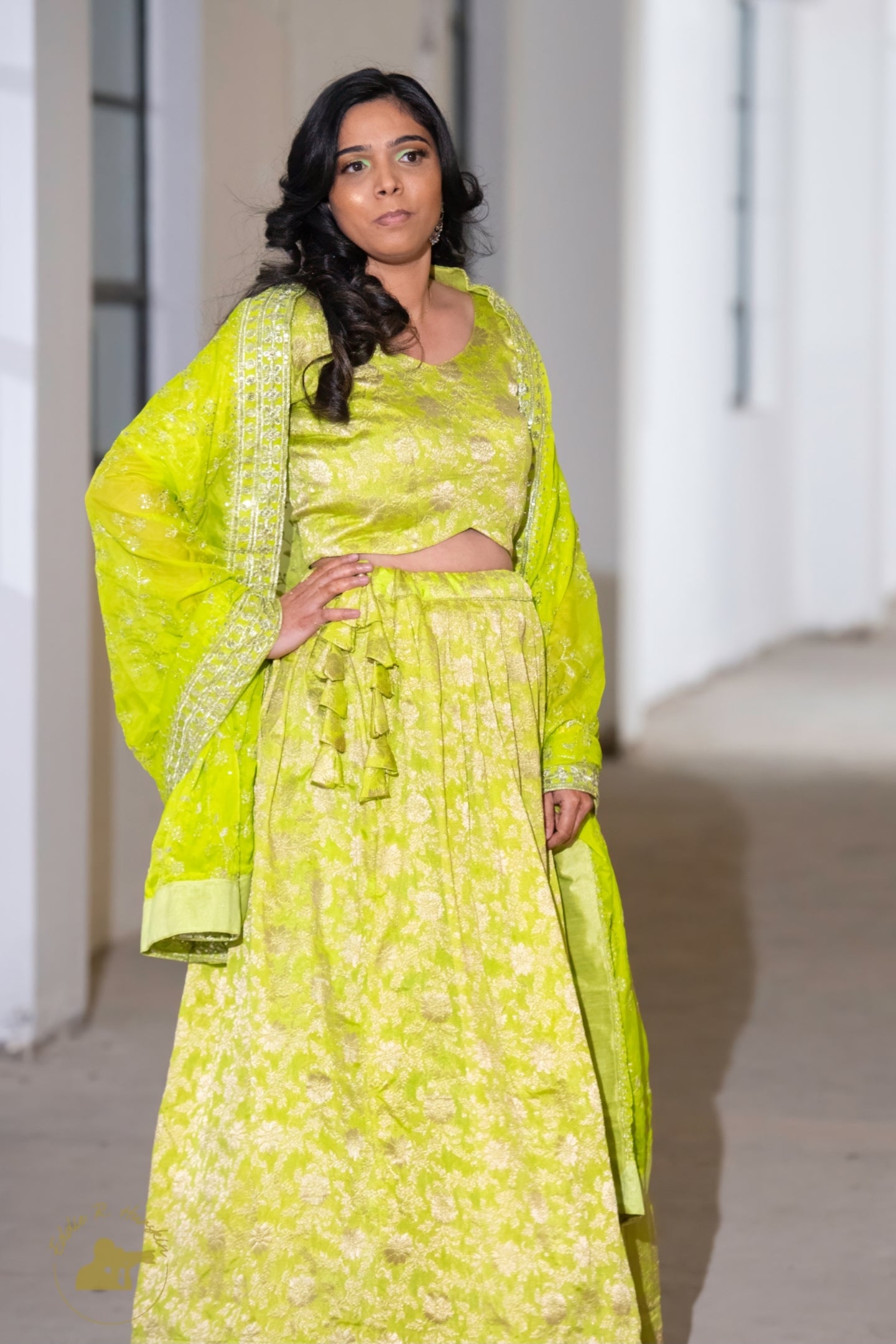 Lime Green Pure Viscose Lehenga