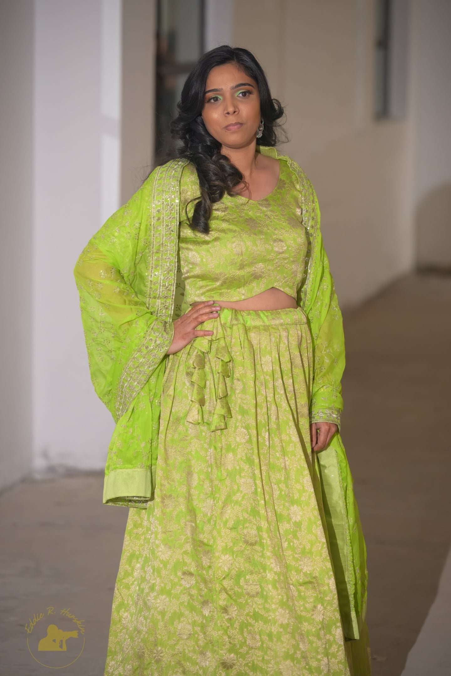 Lime Green Pure Viscose Lehenga