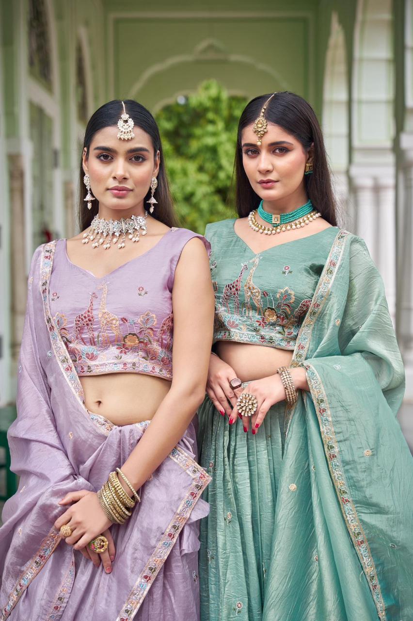 Premium Gold Crush thread and sequin embroidery Lehenga Set