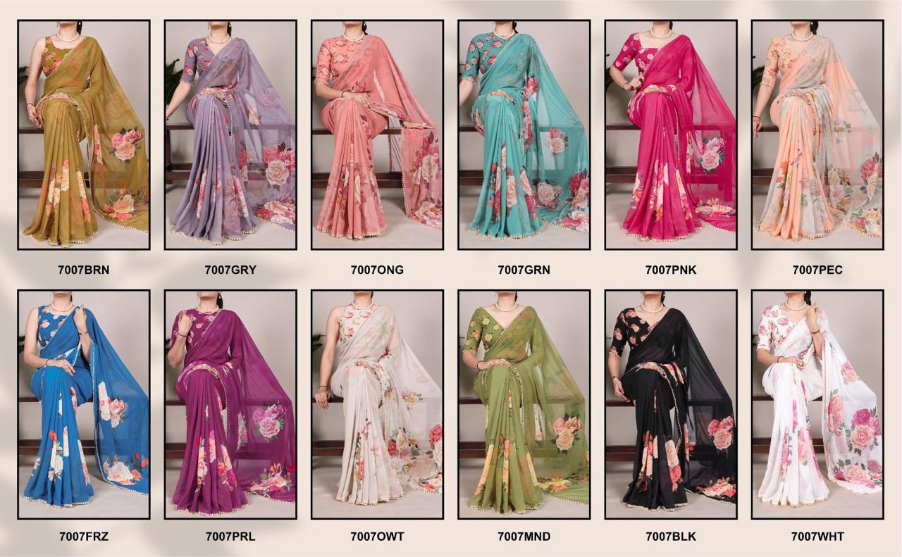 Elegant Georgette Printed Saree with Pearl Lace Border