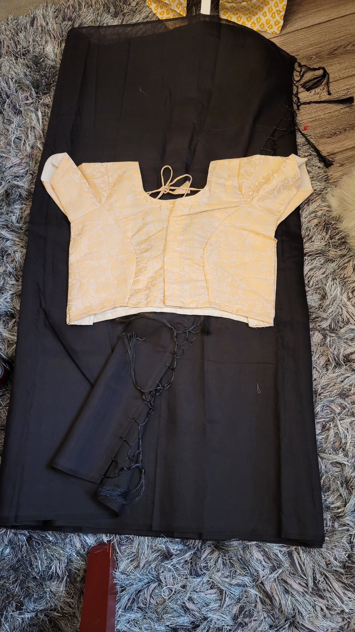 Black Chanderi Cotton Saree with Stitched Blouse