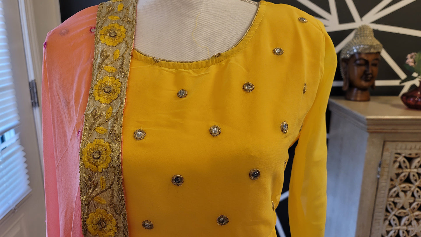 Yellow Georgette Gown/Long Kurti