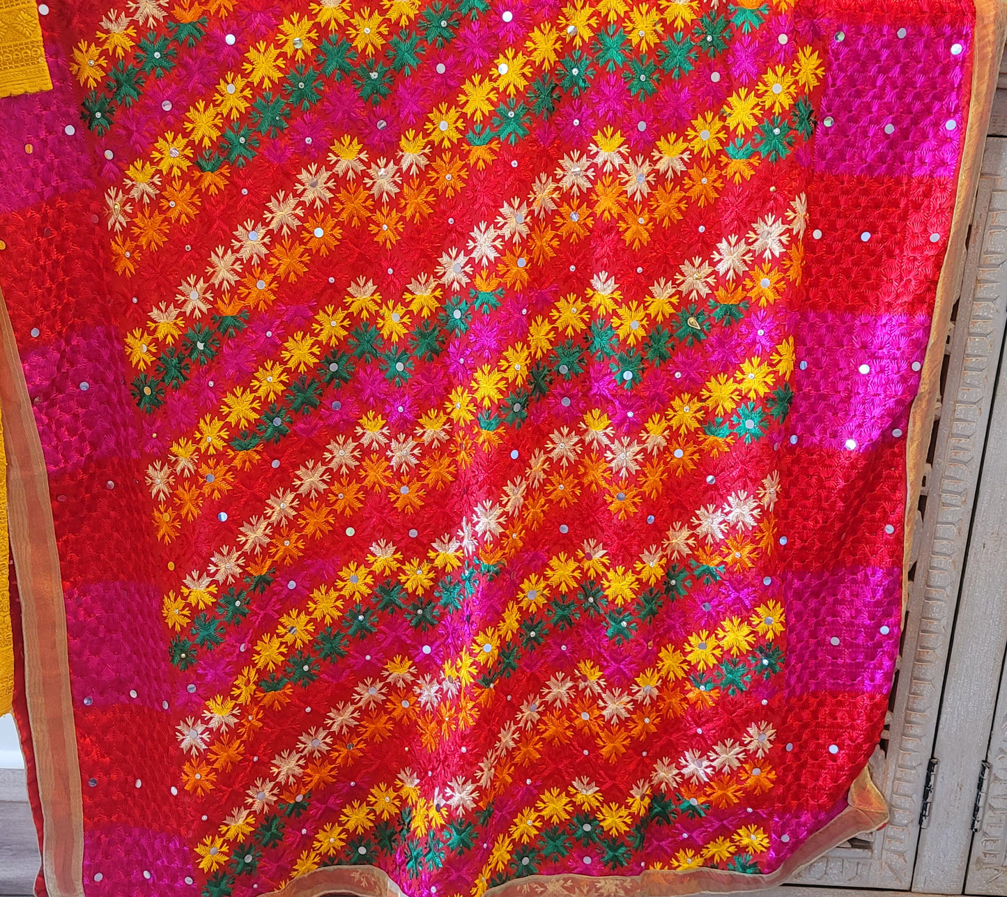 Yellow Chikankari Kurti,Plazzo with Raw Silk Duppata