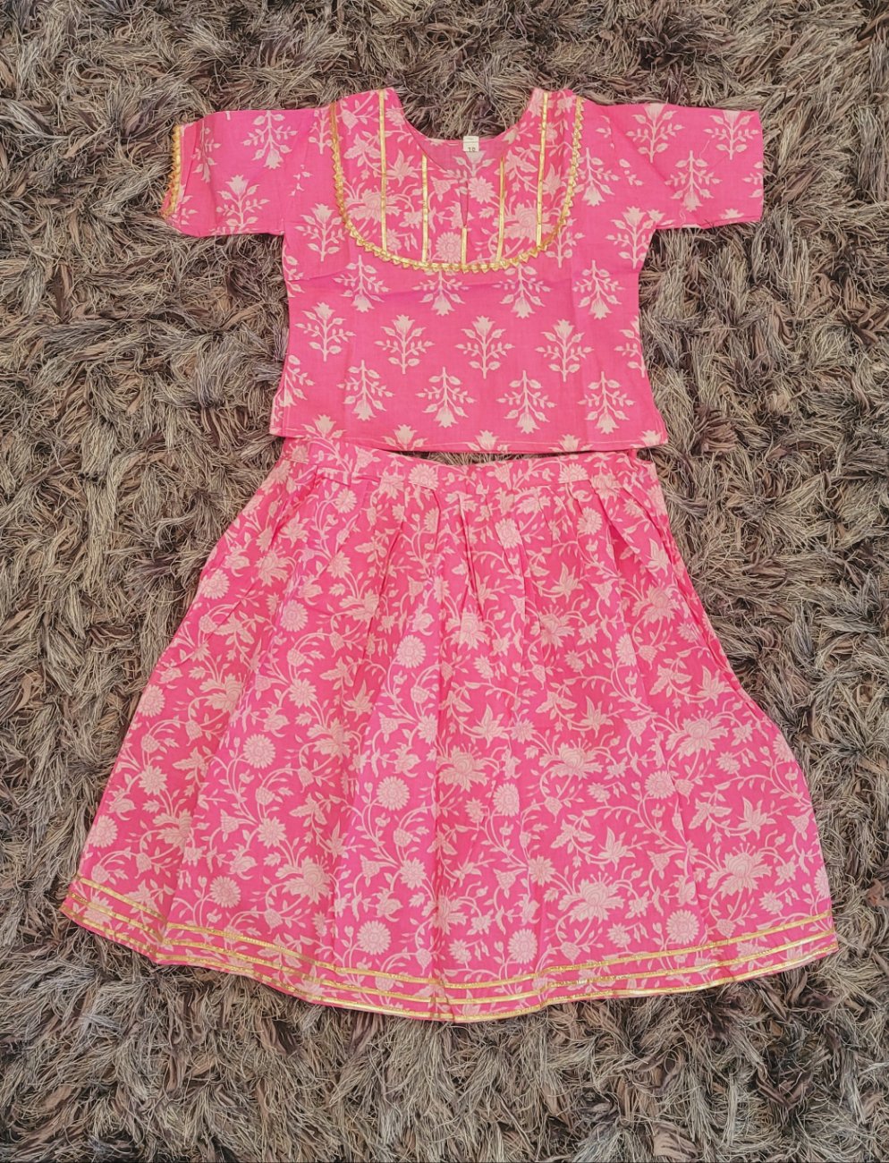 Pink Cotton Lehnga Top for Girls