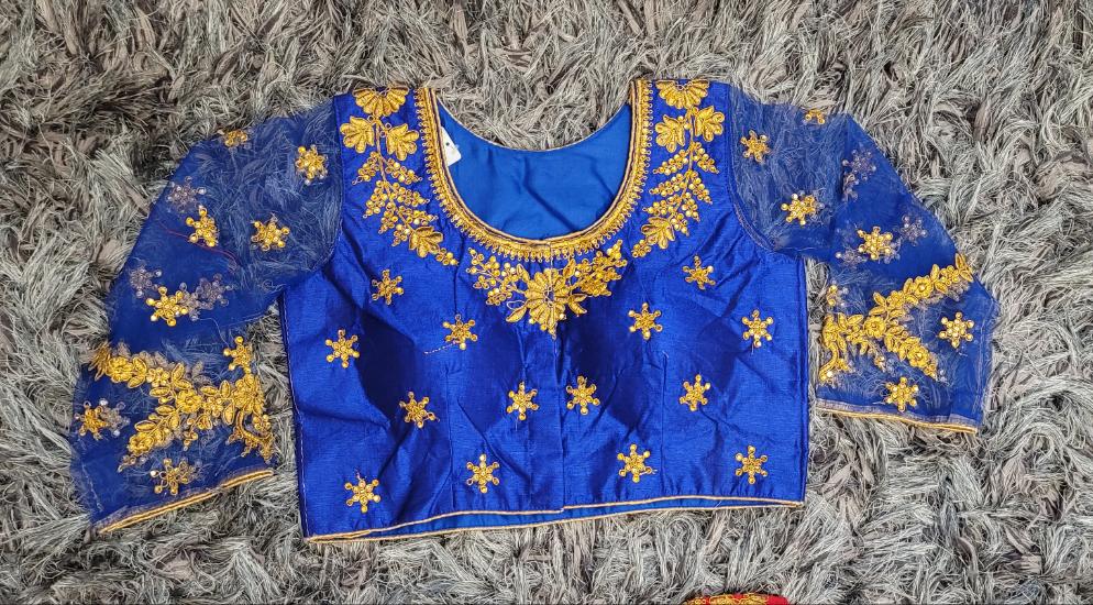 Designer Stitched Blouse with Net Sleeves