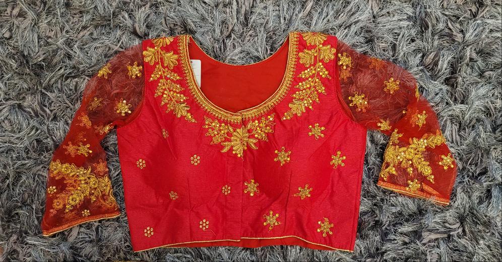 Designer Stitched Blouse with Net Sleeves