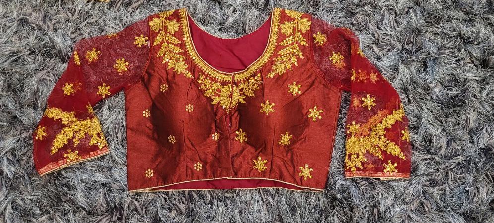 Designer Stitched Blouse with Net Sleeves