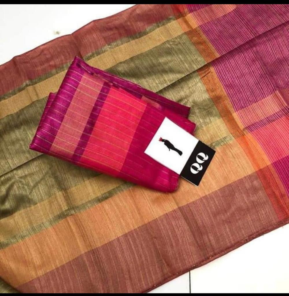 Beige Raw Silk Saree with Contrast Pallu
