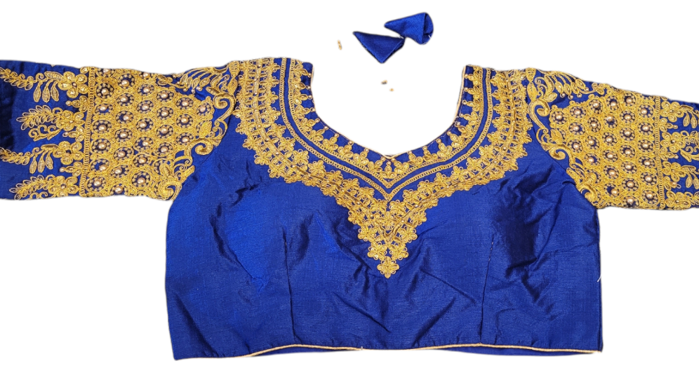 Blue Full Stitched Blouse with Coding Handwork