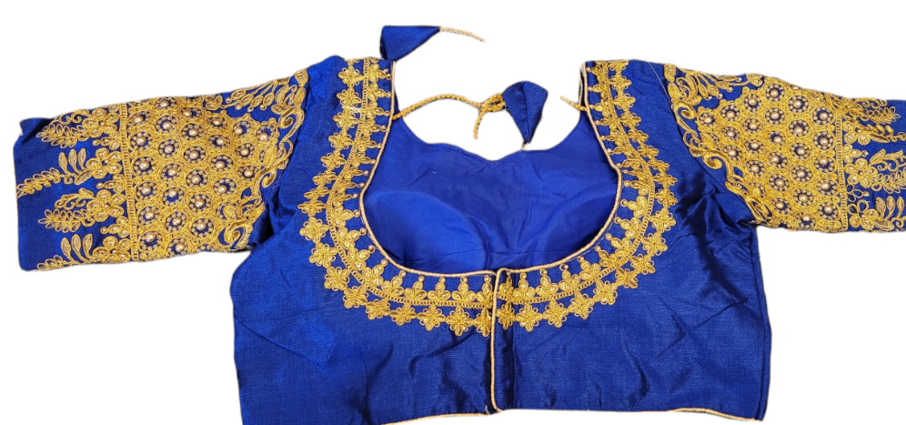 Blue Full Stitched Blouse with Coding Handwork