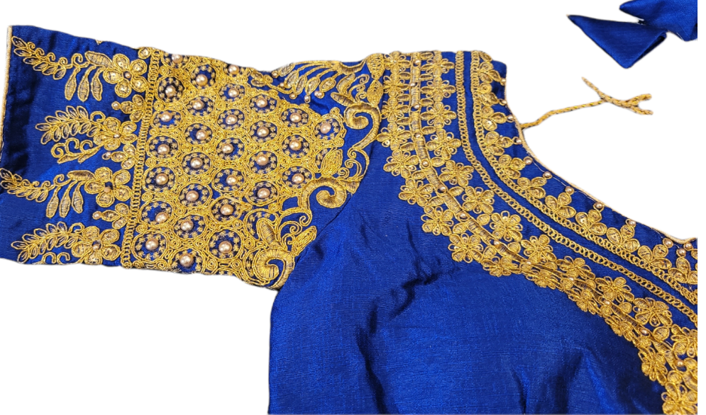 Blue Full Stitched Blouse with Coding Handwork