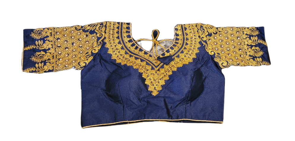 Navy Blue Full Stitched Blouse with Coding Handwork