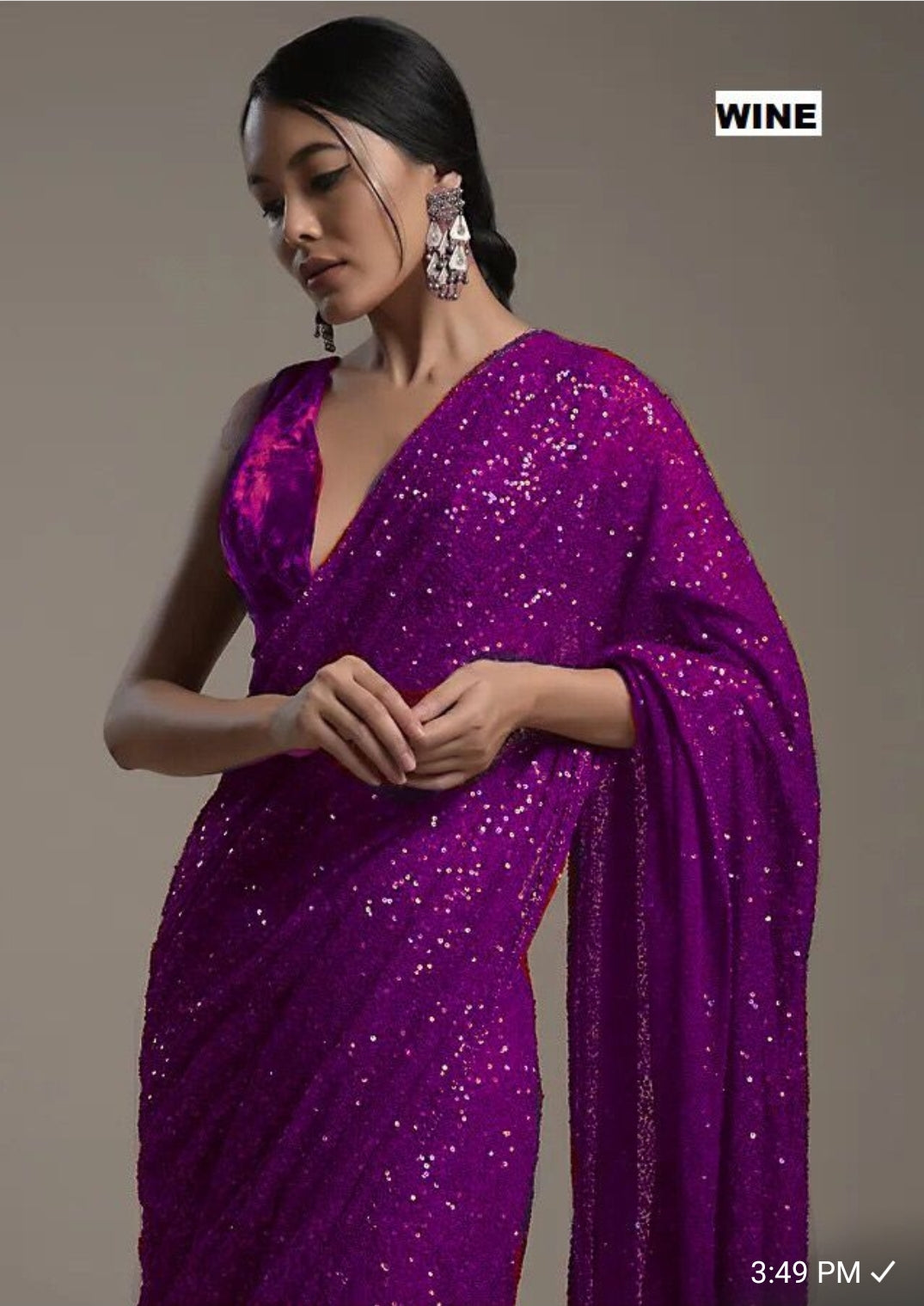 Wine Sequins Saree with Blouse Piece