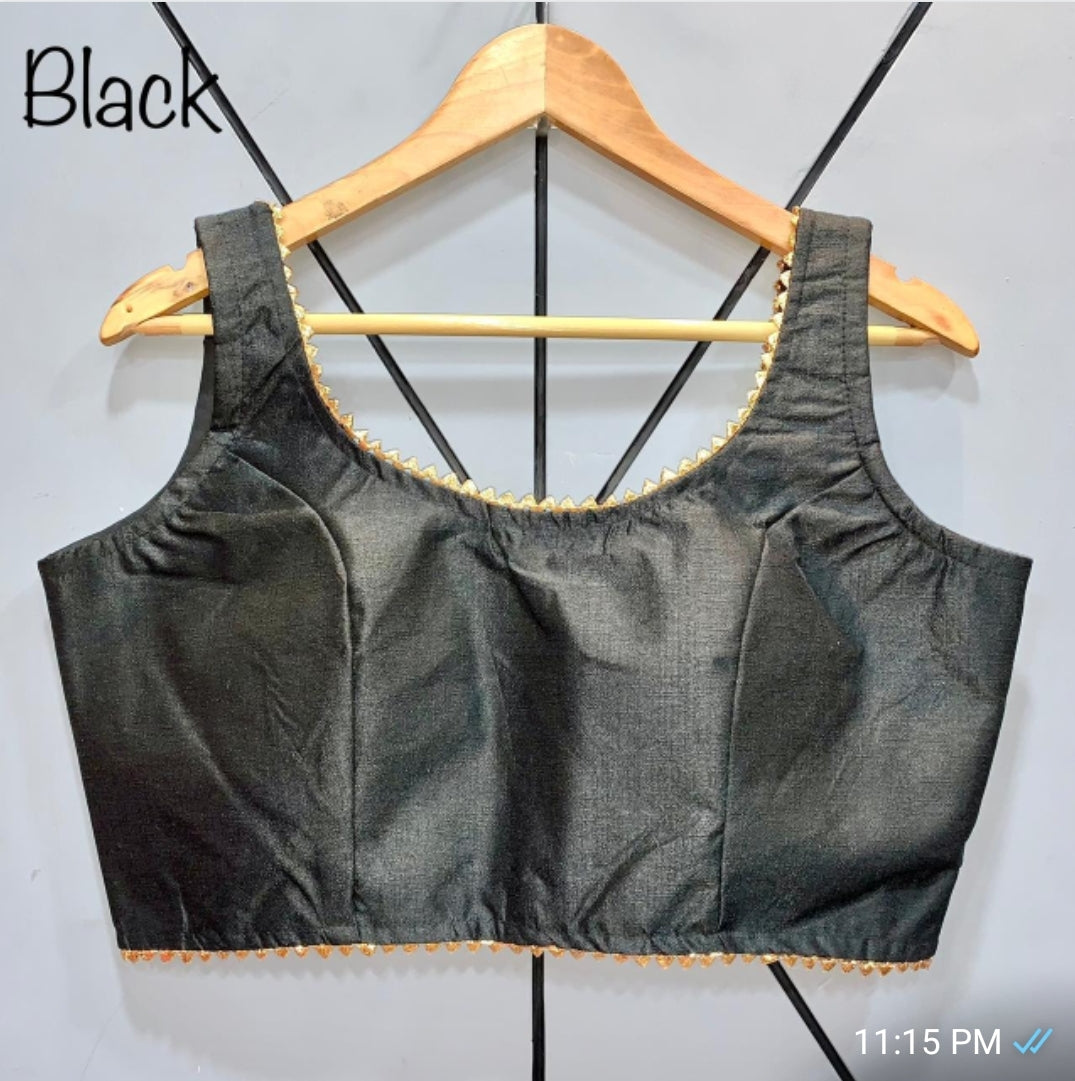 Fully Stitched Plain Blouse with Gota Lace