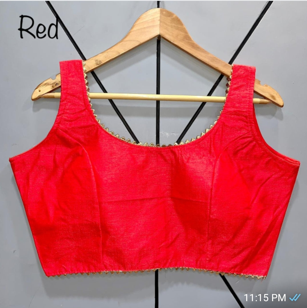 Fully Stitched Plain Blouse with Gota Lace
