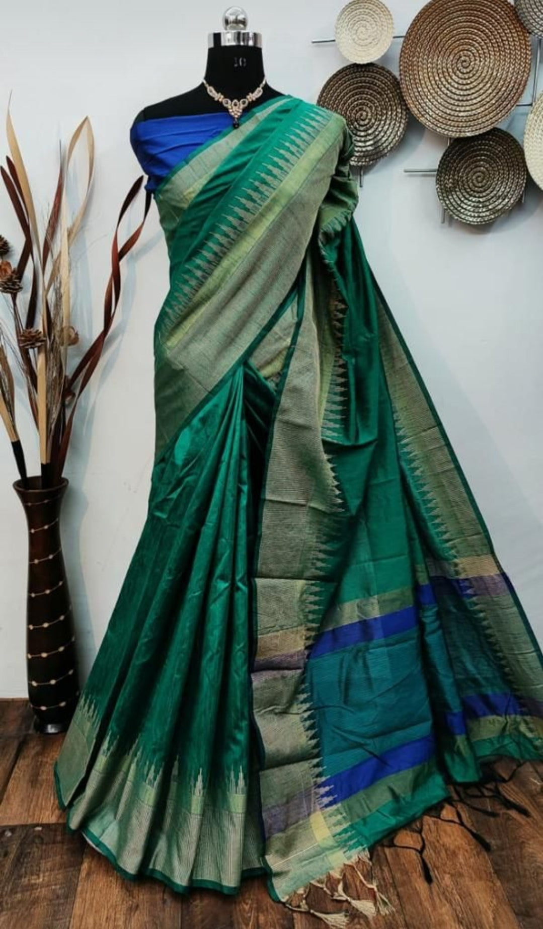 Raw Silk Saree with Temple Woven Border