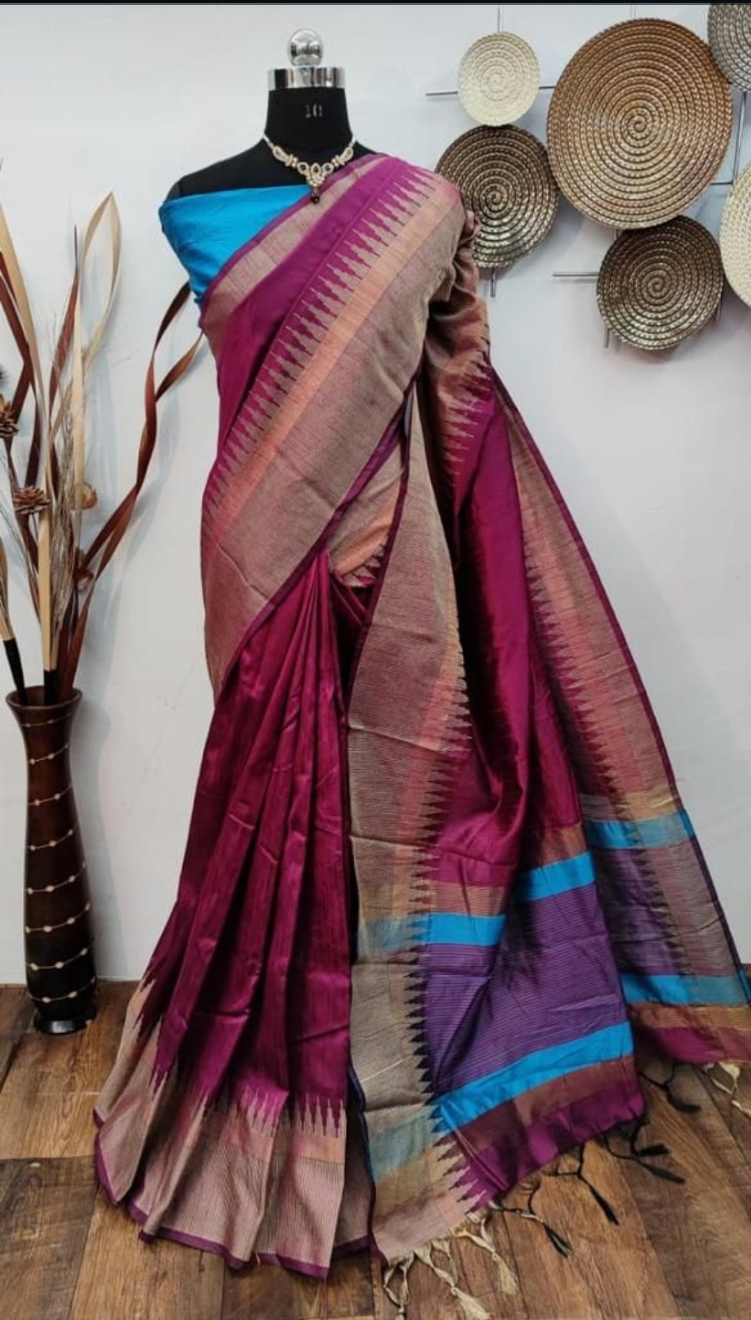 Raw Silk Saree with Temple Woven Border