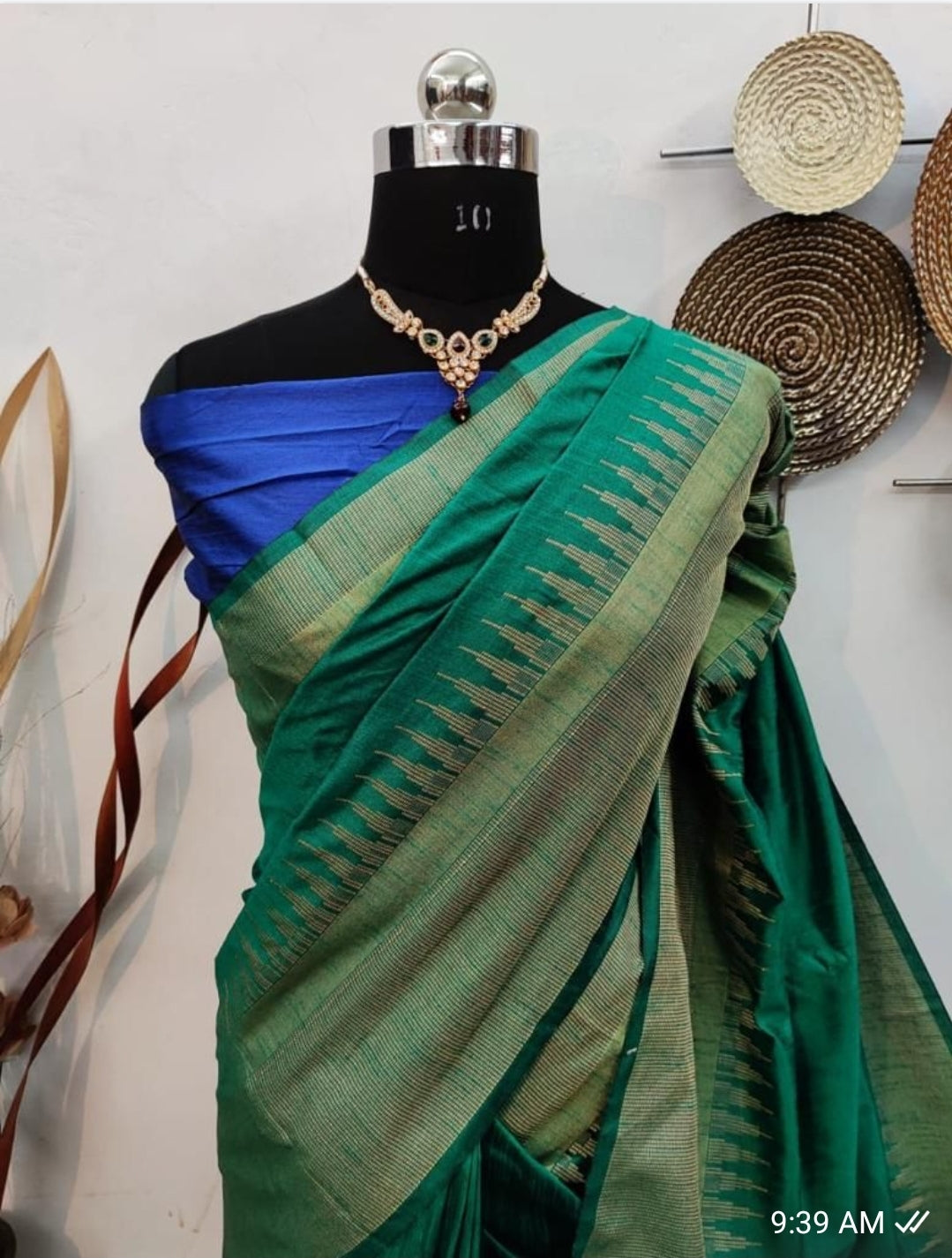 Raw Silk Saree with Temple Woven Border