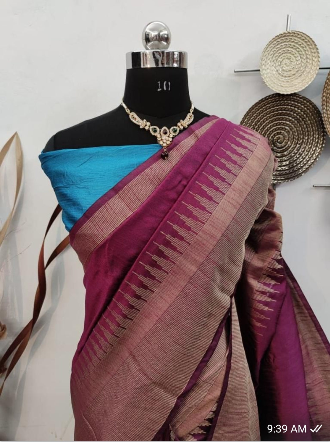 Raw Silk Saree with Temple Woven Border