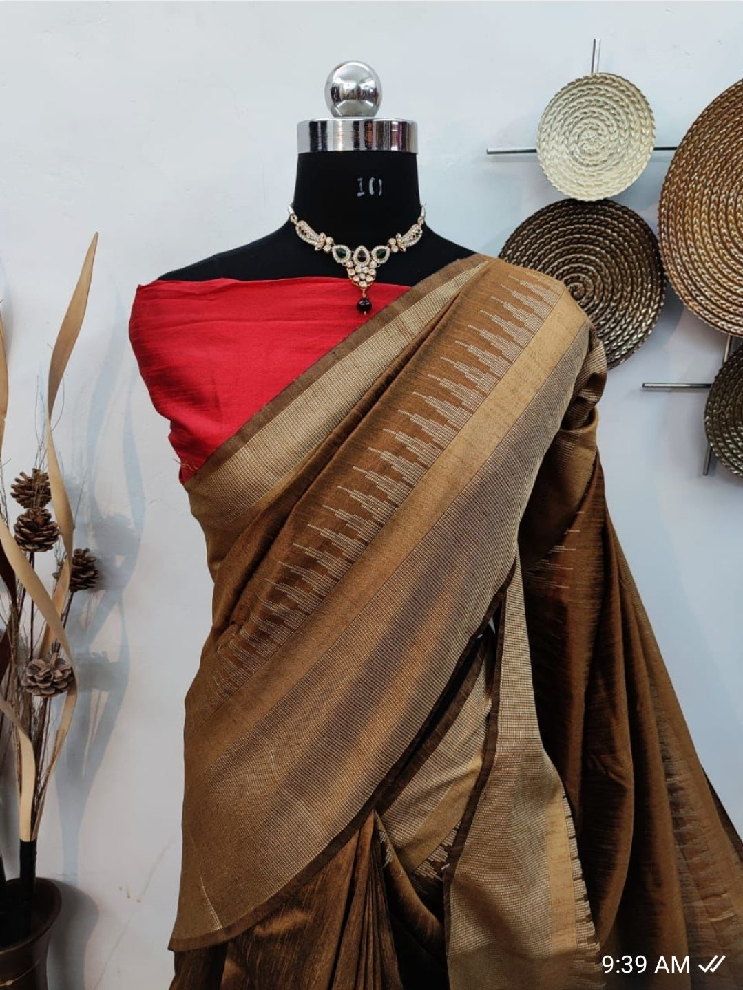 Raw Silk Saree with Temple Woven Border