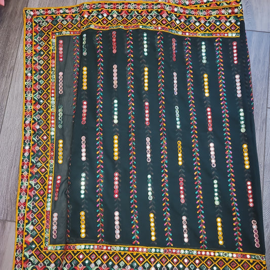 Dark Green Heavy Georgette Thread Embroidery Saree