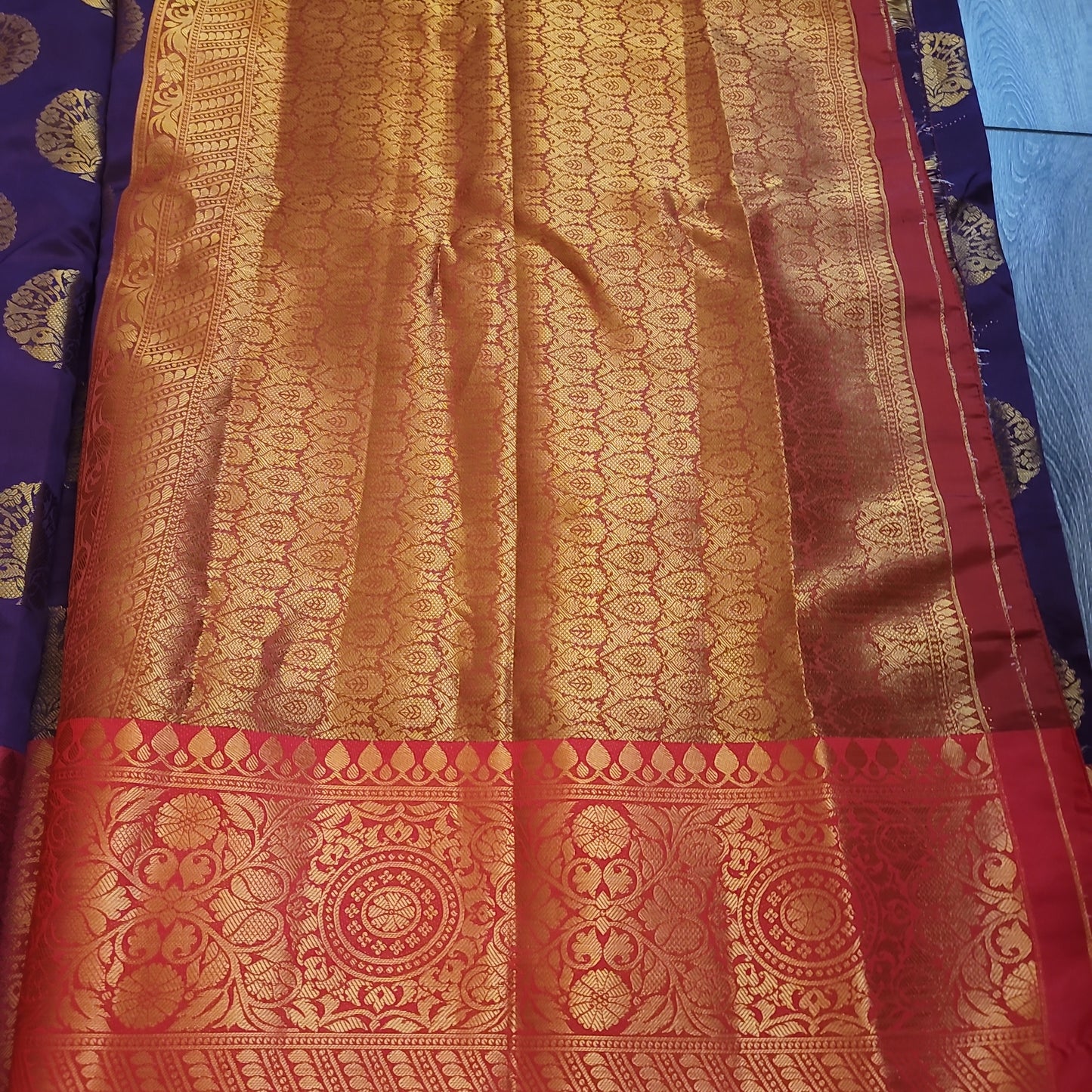 Purple/Red Banarasi Silk Saree with Running Blouse