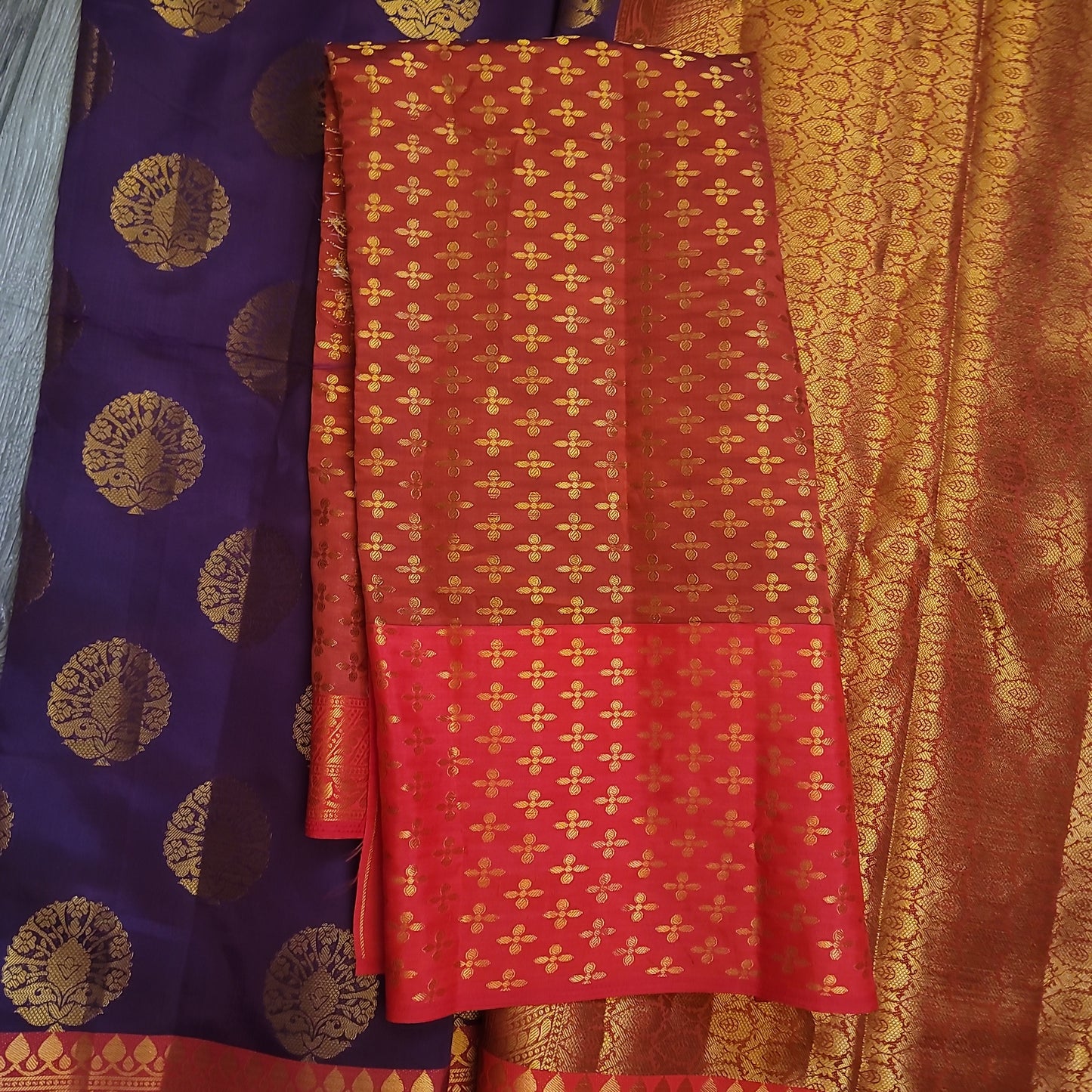 Purple/Red Banarasi Silk Saree with Running Blouse