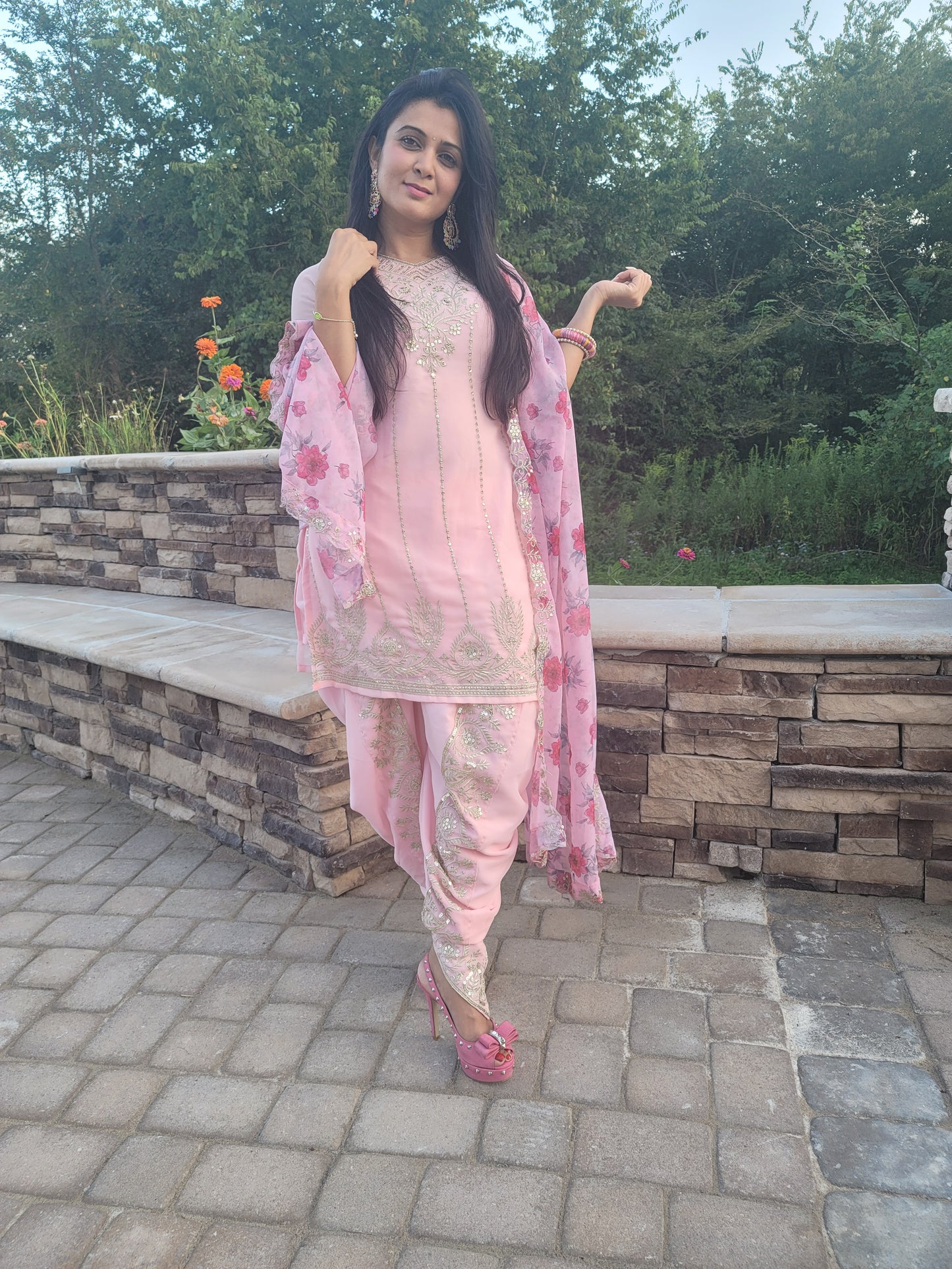 Pink Designer Work Dhoti Salwar Suit