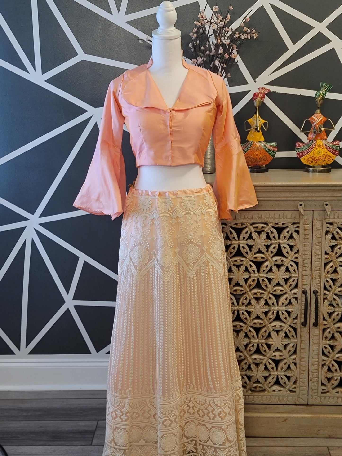 Lucknowi Work Lehenga with Collared Blouse