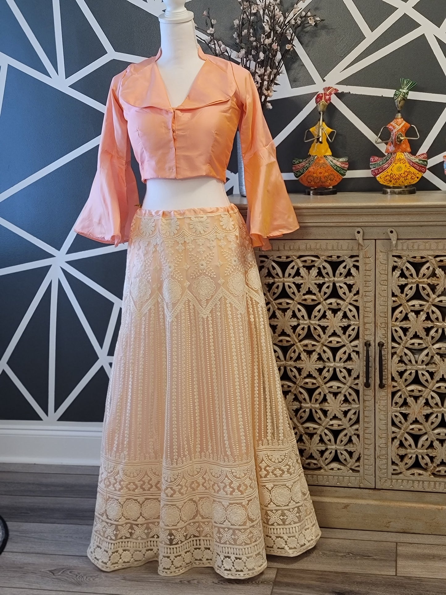 Lucknowi Work Lehenga with Collared Blouse